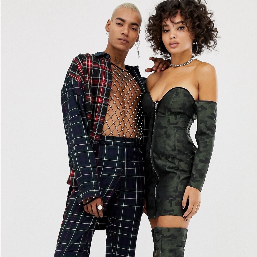 ASOS Design x LaQuan Smith Off Shoulder Camo Mini